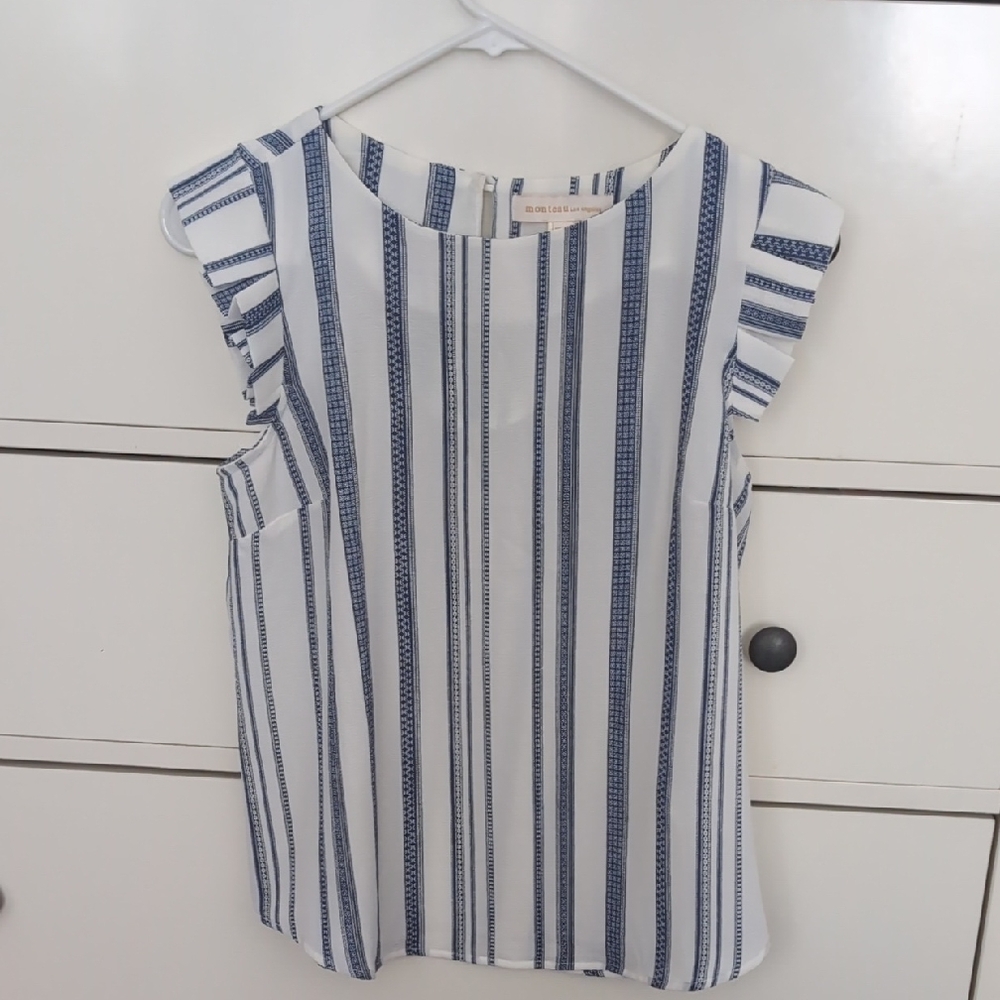 EUC Monteau Striped Blouse With Ruffle Sleeves - Small